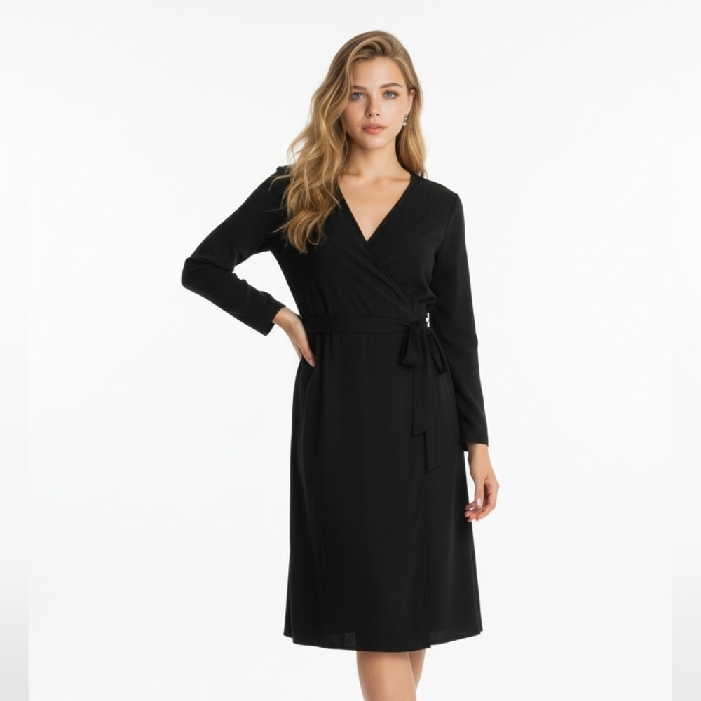 NWT Navy Three Eighty Two Surplice Belted Dress Size Small